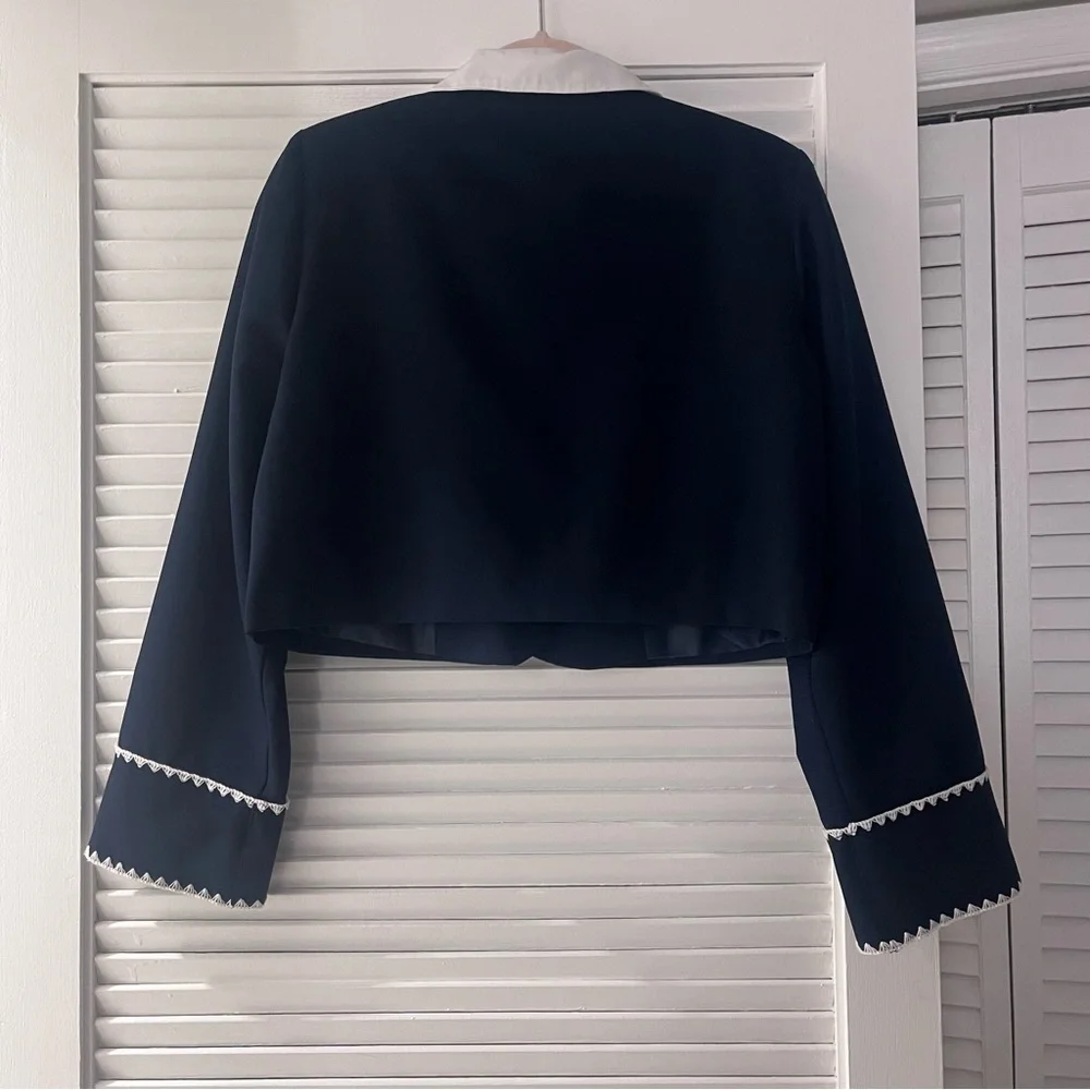 LINE Cropped Straight Cut Navy Blazer Shirt Top in Size M - Picture 4 of 6